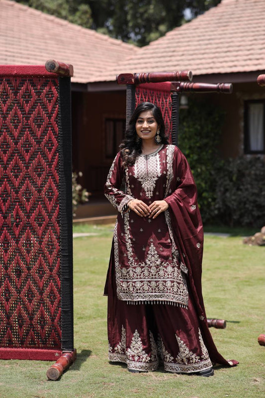 Shehzadi Traditional Glamour Classic Maroon Kurta Set