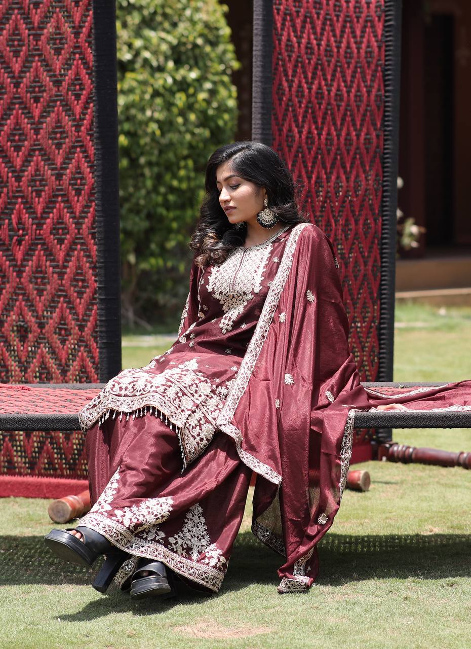 Shehzadi Traditional Glamour Classic Maroon Kurta Set