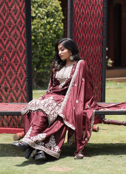 Shehzadi Traditional Glamour Classic Maroon Kurta Set