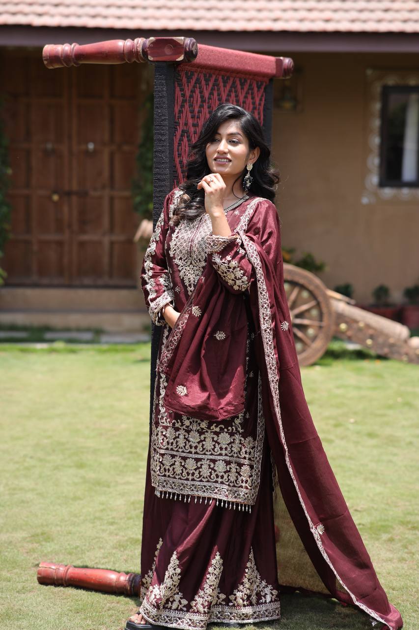 Shehzadi Traditional Glamour Classic Maroon Kurta Set