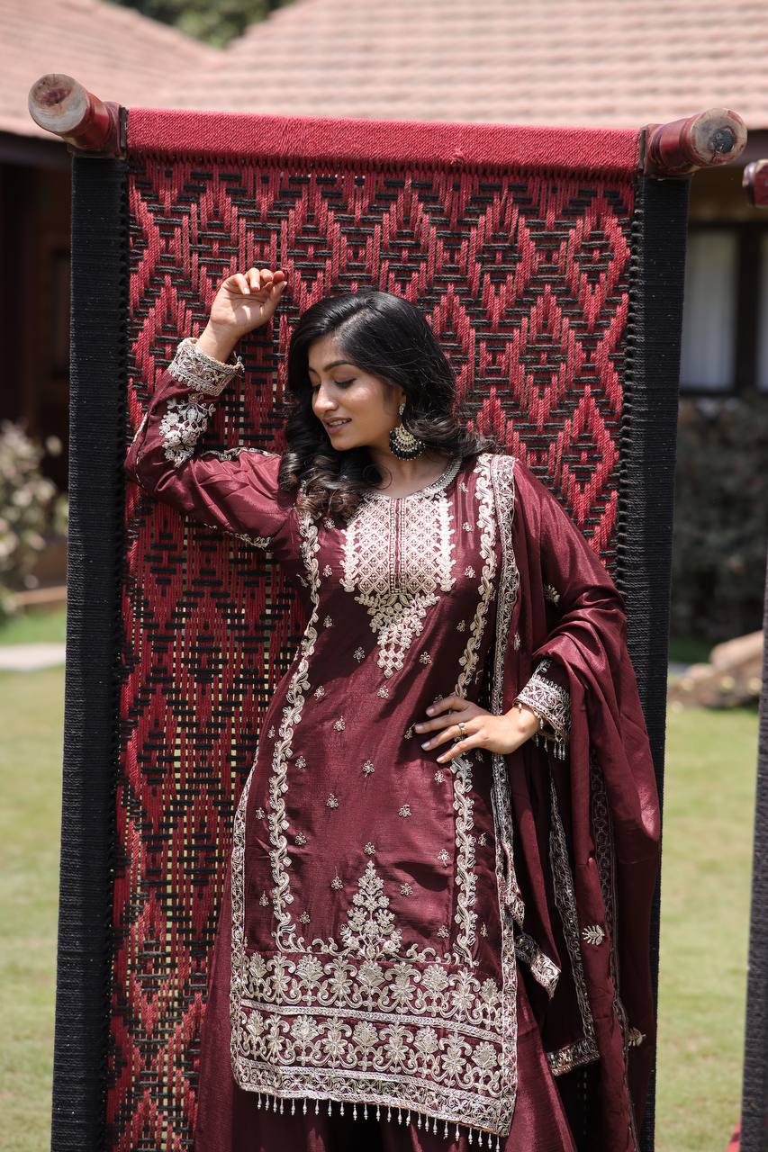 Shehzadi Traditional Glamour Classic Maroon Kurta Set