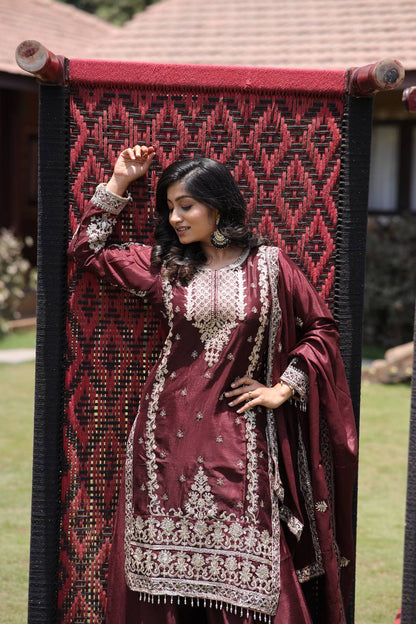 Shehzadi Traditional Glamour Classic Maroon Kurta Set