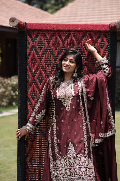 Shehzadi Traditional Glamour Classic Maroon Kurta Set