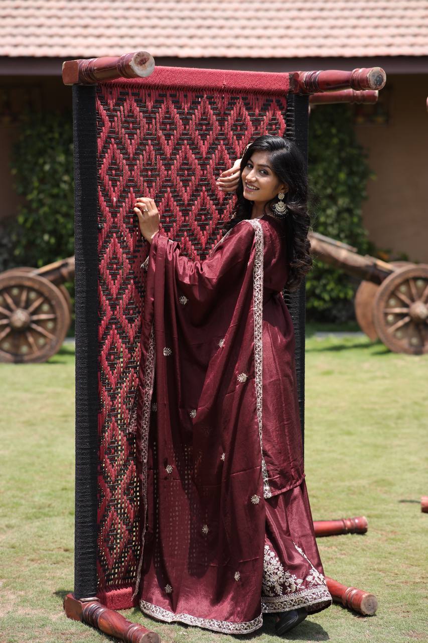 Shehzadi Traditional Glamour Classic Maroon Kurta Set