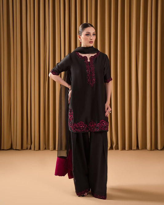 The Bold Beauty of Black and Magenta Tradition Farshi Set