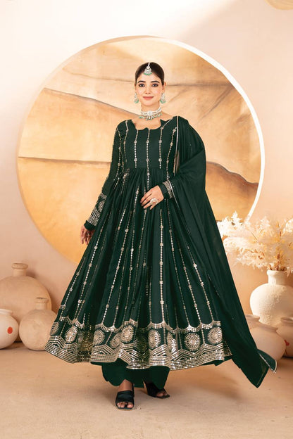Tehzeeb Green Mehfil Ready Multi Thread Embroidered Work Anarkali Set
