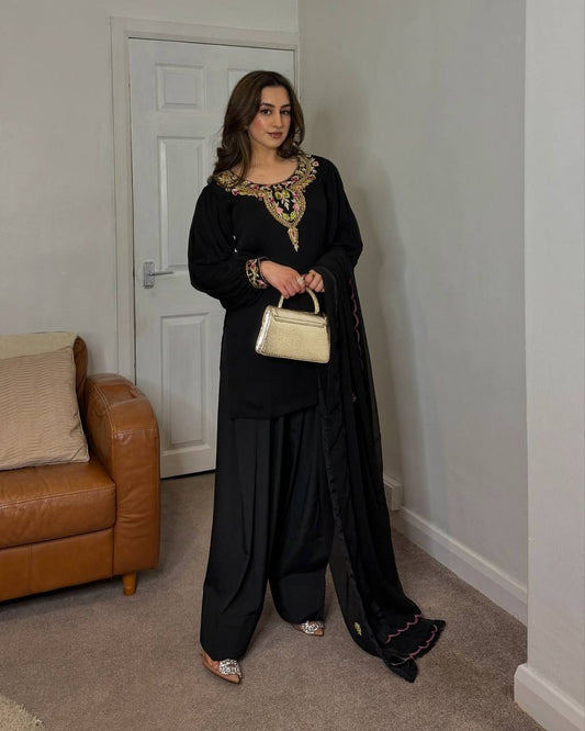 Saawan Midnight Black & Mint Green New Designer Top Plazzo Set