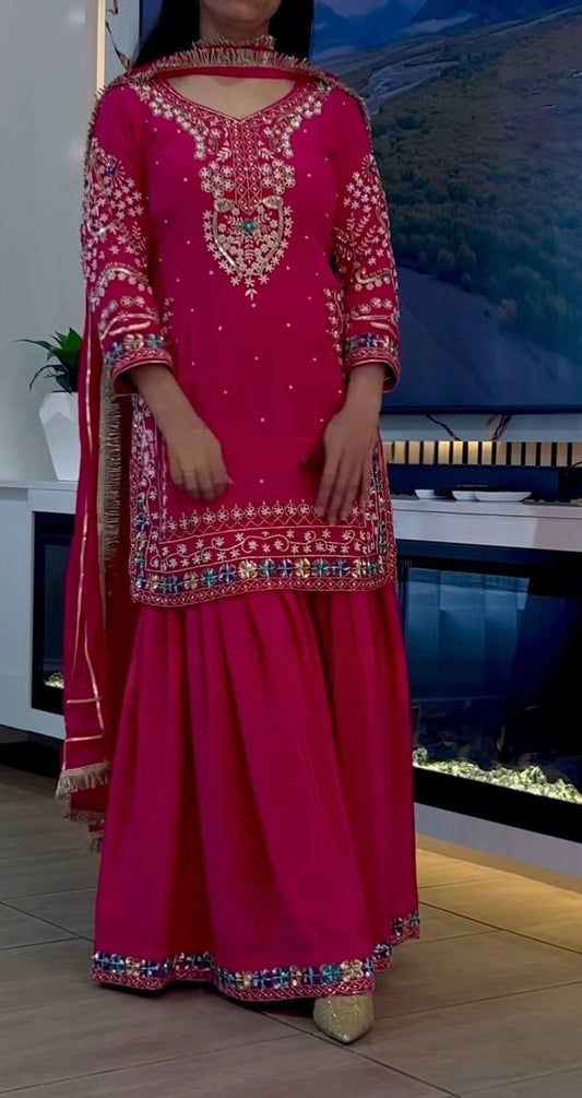 Gulabi Noor Blooming Beauty  Mirror Embroidered Sharara Set