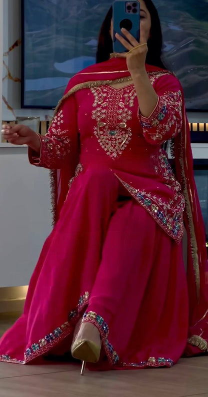 Gulabi Noor Blooming Beauty  Mirror Embroidered Sharara Set