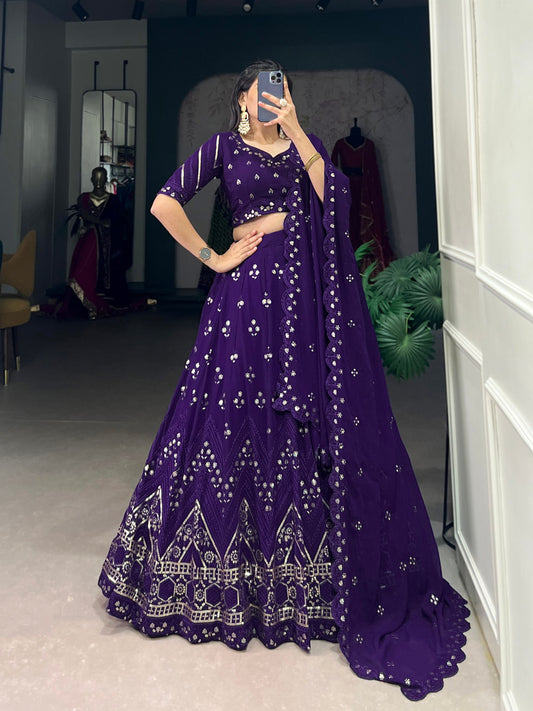 TIMELESS CHARM PURPLE HUES GEOEGETTE LEHENGA CHOLI