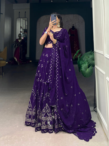 TIMELESS CHARM PURPLE HUES GEOEGETTE LEHENGA CHOLI