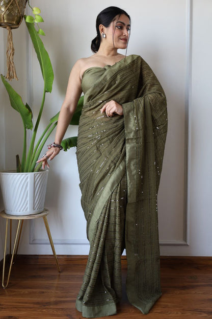 Olive Elegance Threads of Timeless Charm Saree