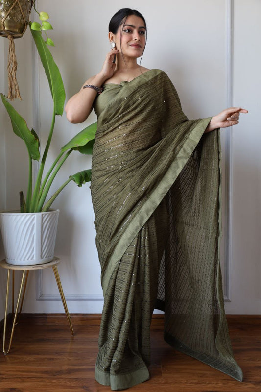 Olive Elegance Threads of Timeless Charm Saree