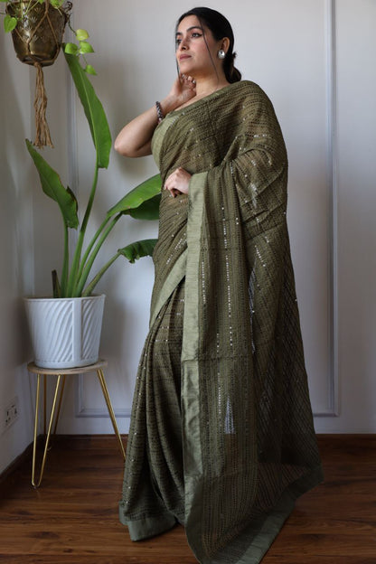 Olive Elegance Threads of Timeless Charm Saree