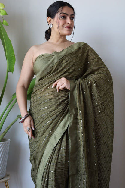 Olive Elegance Threads of Timeless Charm Saree