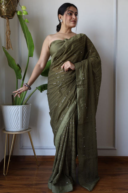 Olive Elegance Threads of Timeless Charm Saree