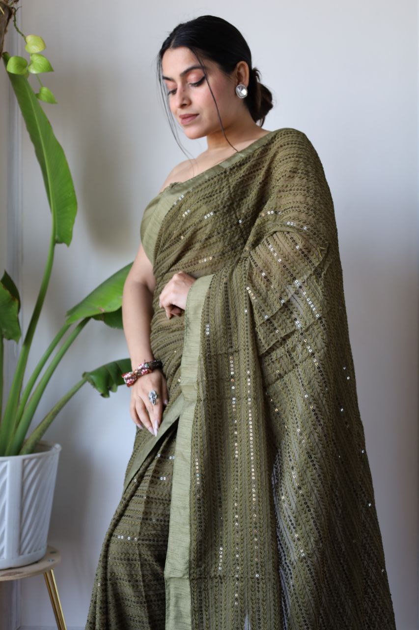 Olive Elegance Threads of Timeless Charm Saree