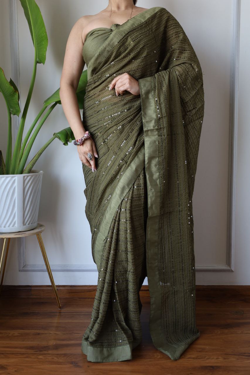 Olive Elegance Threads of Timeless Charm Saree