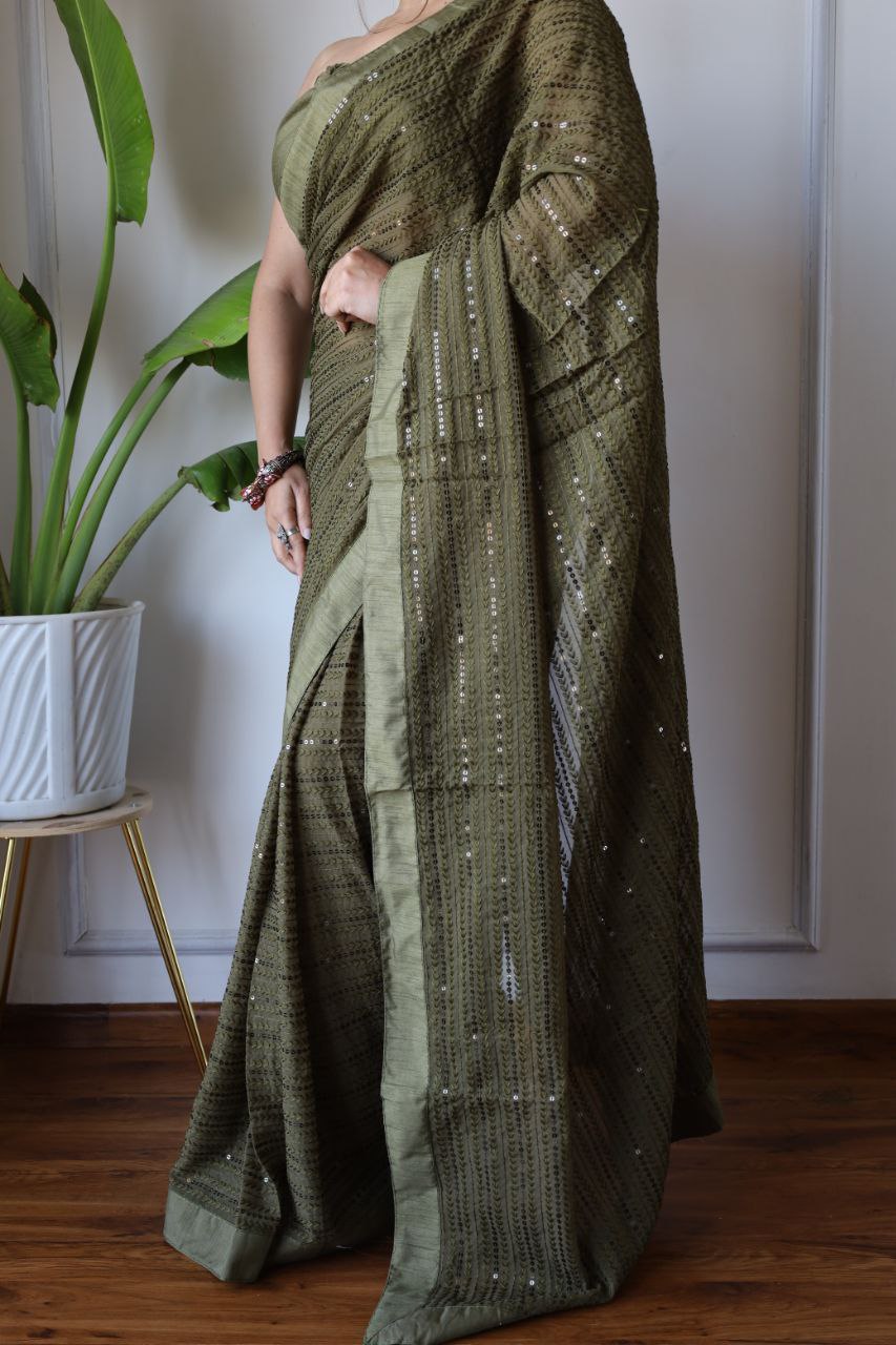 Olive Elegance Threads of Timeless Charm Saree