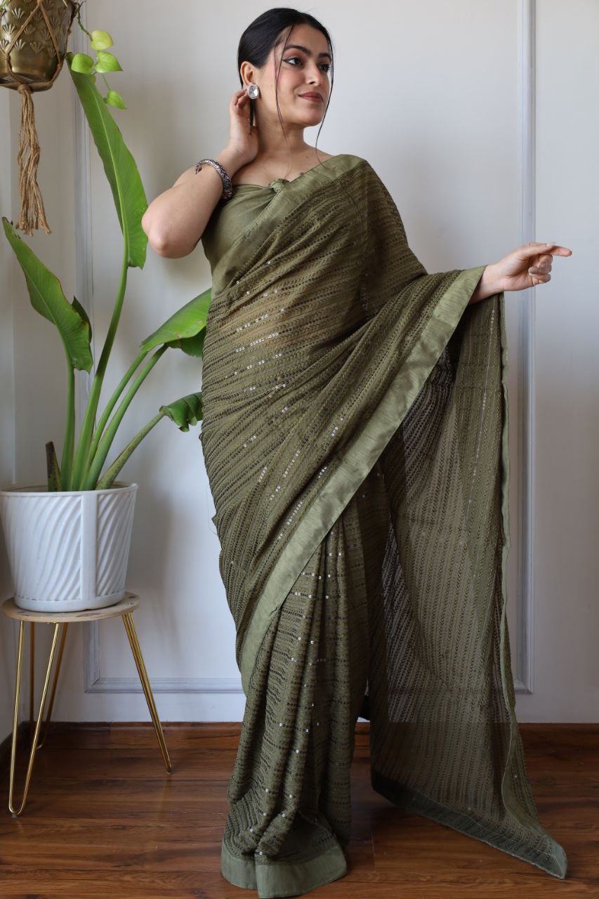 Olive Elegance Threads of Timeless Charm Saree