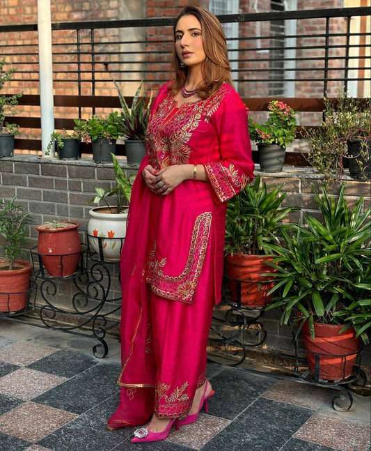 Blush of the Royals Radiant Pink Gota Work Suit Set