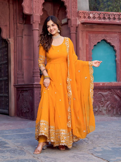 Twirl of Tradition Maroon Majesty and Mustard Glow Anarkali Gowns