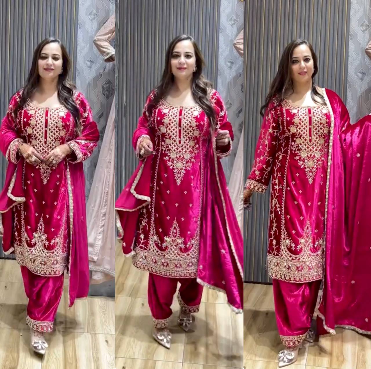 Viscous Velvet With Heavy Embroidery Top -Pent  Dupatta Set