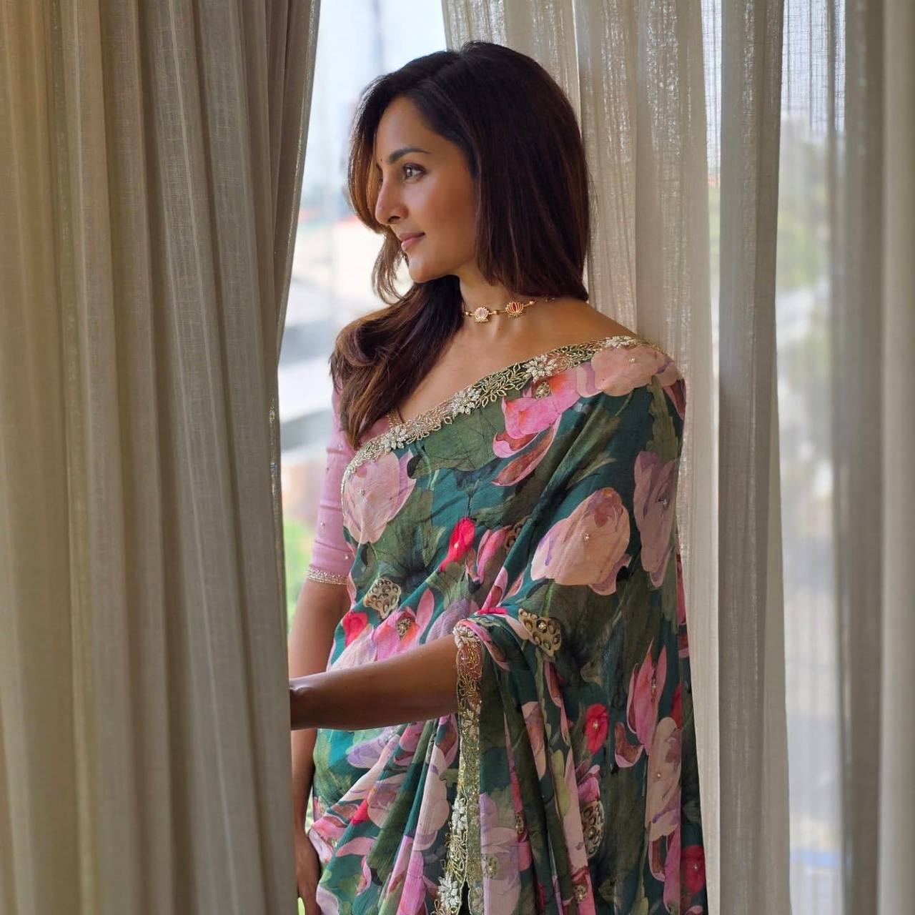 Garden Muse floral handwork Jewel Cut Draped Saree