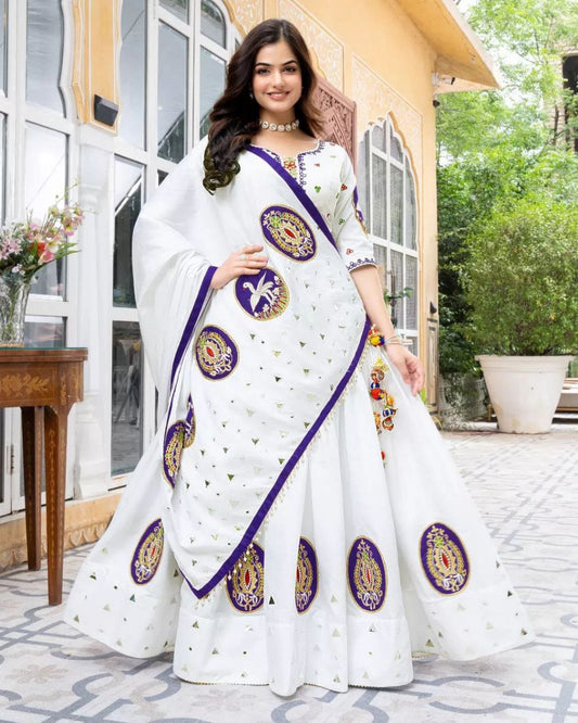 White Blossom Dynasty Heirloom Inspired Embroidered Patchwork Lehenga Choli