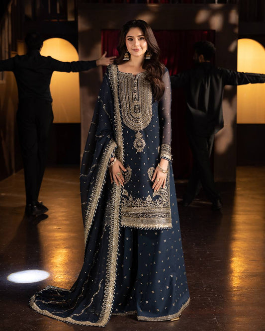 Sultana Dream Graceful Glimmer  Midnight Blue  Royal Sharara Set