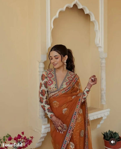 Sunset Royal Roots Traditional Charm  Embroidered Saree
