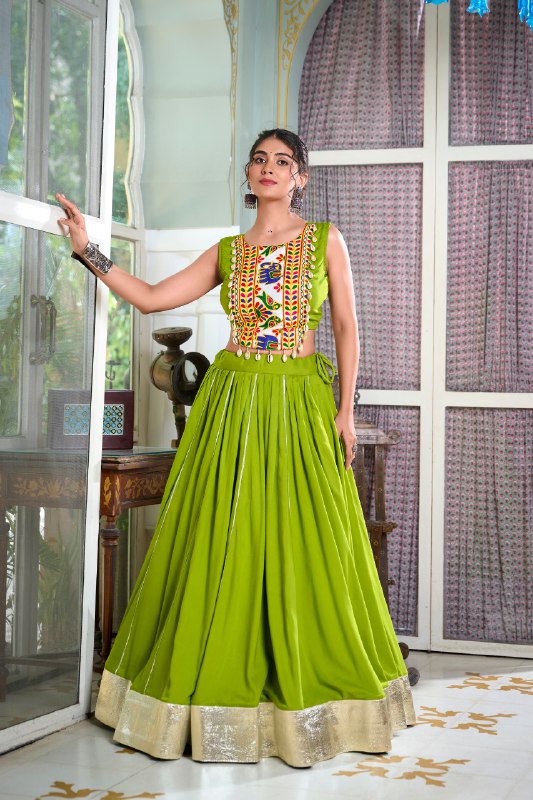 Majestic Charm Twirl Ready Navratri Mirror Work Lehenga