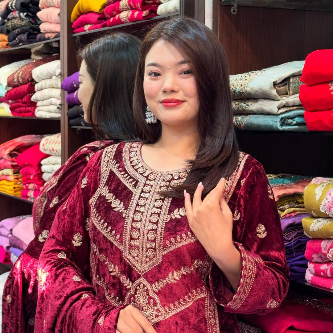 Royal Maroon Designer Wear Velvet Suit Set