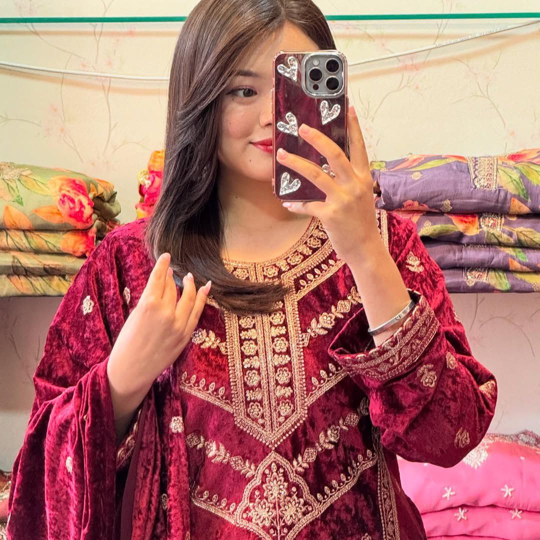 Royal Maroon Designer Wear Velvet Suit Set