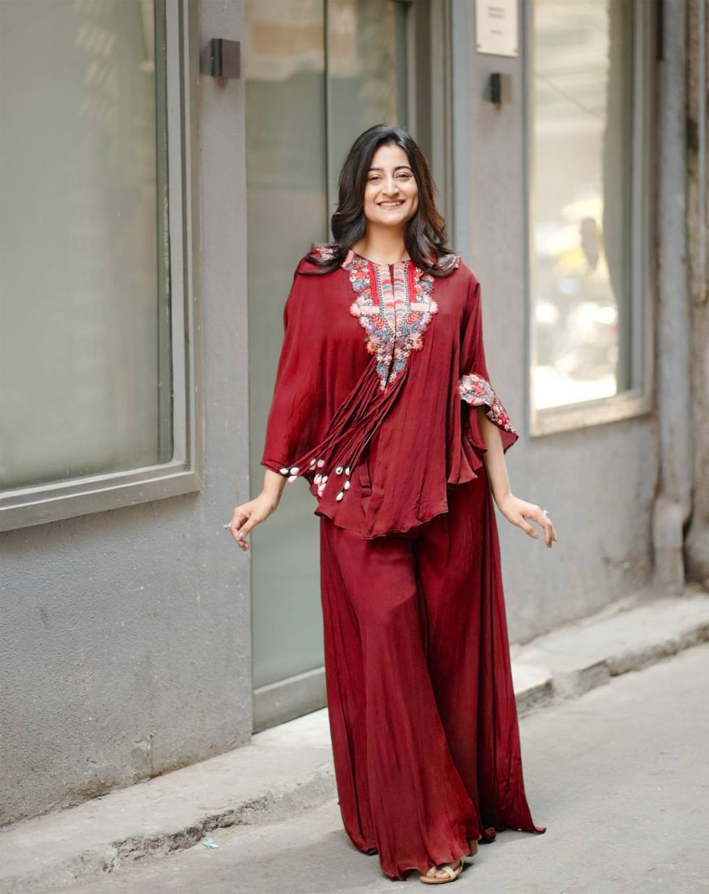 Desert Bloom Olive Green Kaftan Style with Handcrafted Three Piece Indo Western