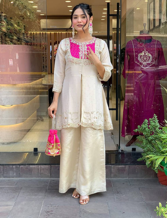 Classic Calm Festive Straight Cut Kurti with Palazzo Set
