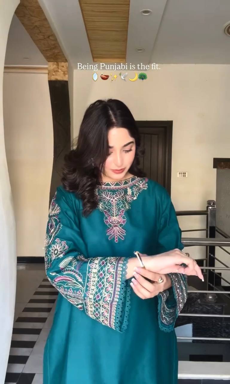 Simran Teal Punjabi Elegant Hand Embroidery Dhoti  Set