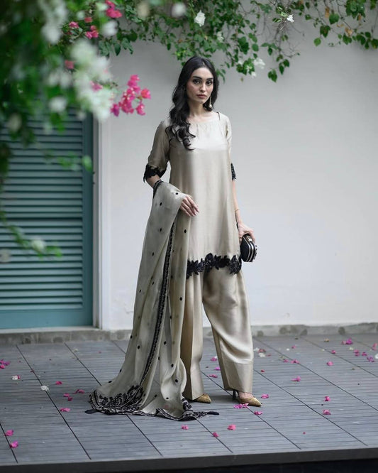 Designer Golden Sheen with Floral Embroidery Farshi Suit