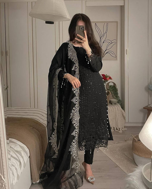 Luxe Black New Designer Party Wear Kurti And Pant