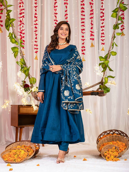 Regal Blue Ethnic Ensemble Anarkali Gown Set