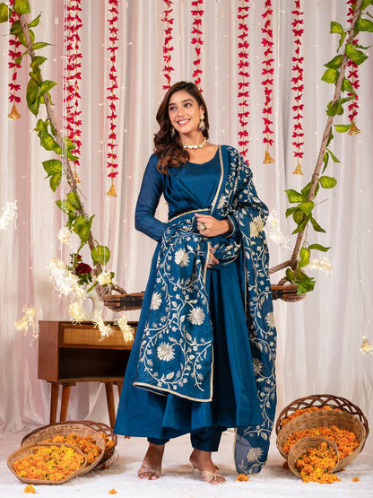 Regal Blue Ethnic Ensemble Anarkali Gown Set