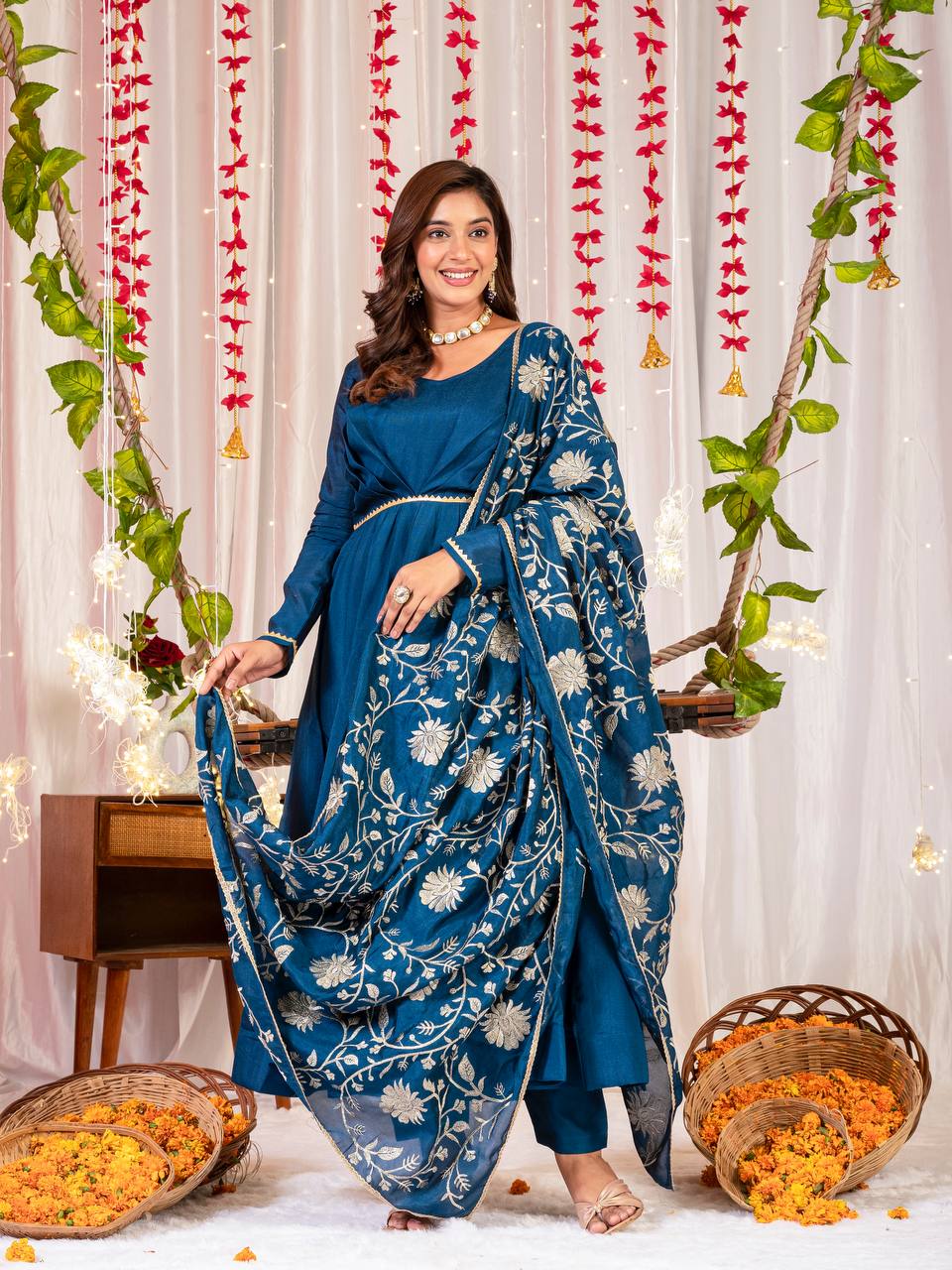 Regal Blue Ethnic Ensemble Anarkali Gown Set