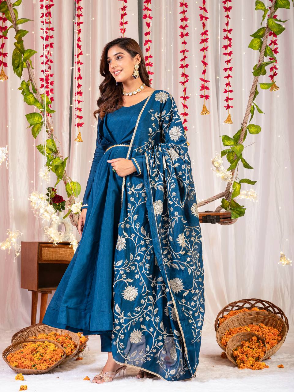 Regal Blue Ethnic Ensemble Anarkali Gown Set