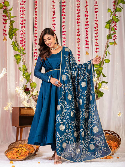 Regal Blue Ethnic Ensemble Anarkali Gown Set