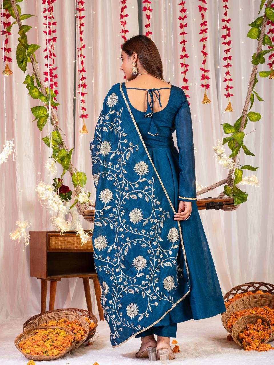 Regal Blue Ethnic Ensemble Anarkali Gown Set