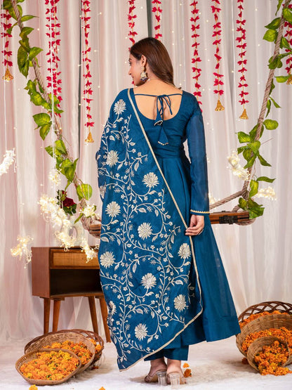 Regal Blue Ethnic Ensemble Anarkali Gown Set