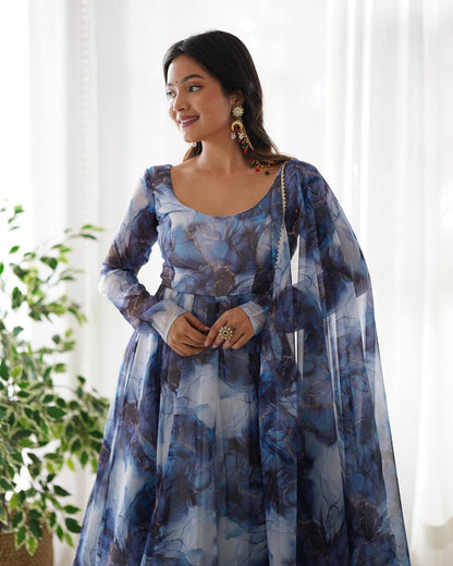 Ocean Mist Marble Print Serenity Anarkali Suit