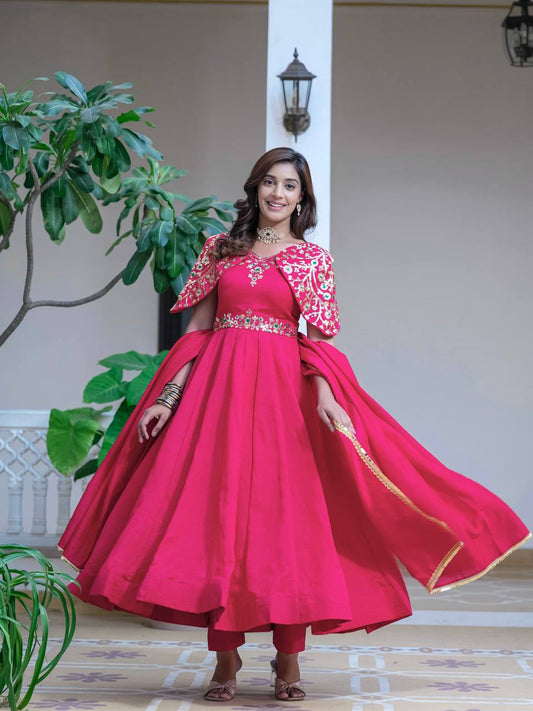 Regal Elegance in Red Color Anarkali Suit Set