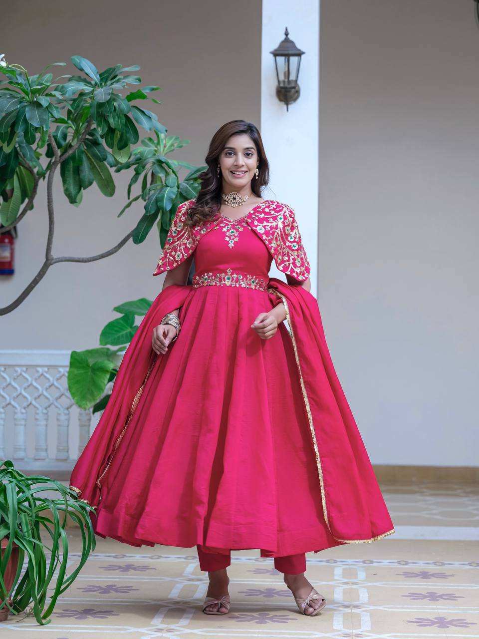 Regal Elegance in Red Color Anarkali Suit Set