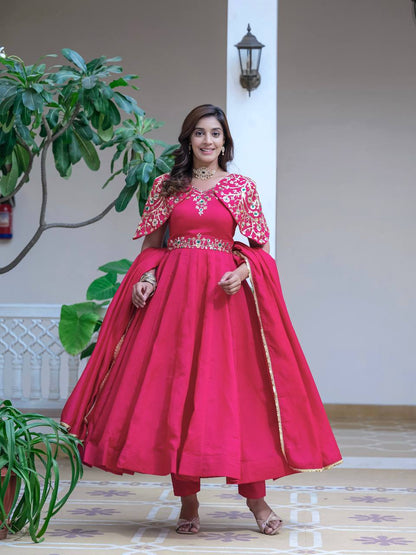 Regal Elegance in Red Color Anarkali Suit Set